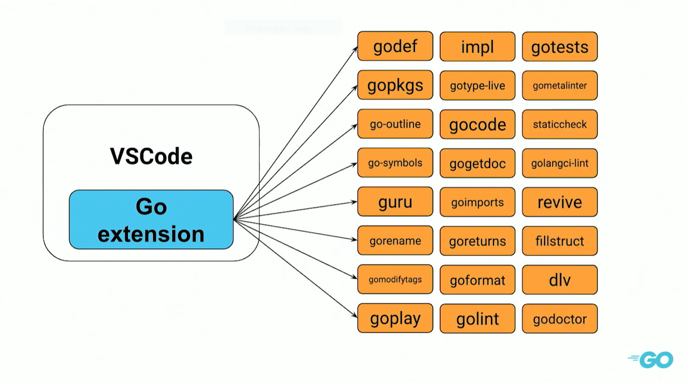 The Go plugin for VS Code installs 24 go tools